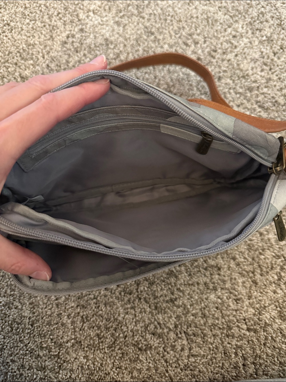 thirty-one Gray and Tan Camo Crossbody Bag with Brown Strap - Picture 2 of 3